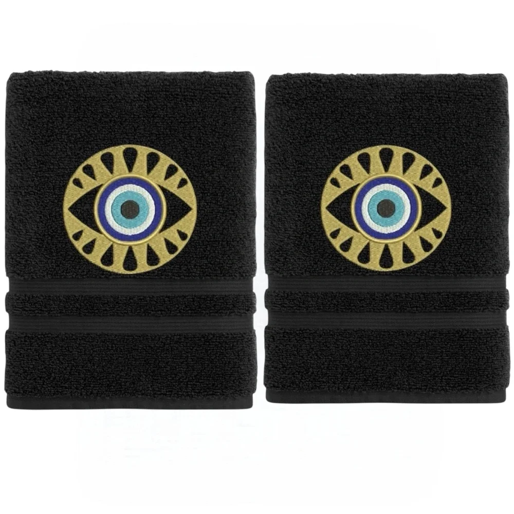 2 Evil Eye Embroidered Hand towels set of 2 Pick one New Made to order Black